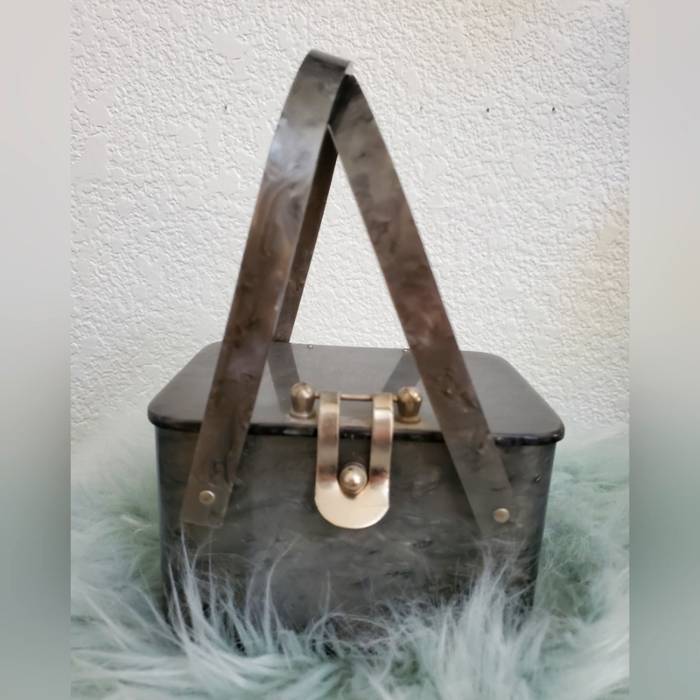 Vintage Llewellyn Inc. NYC Lucite Pearlized Box Purse 1950s Gray